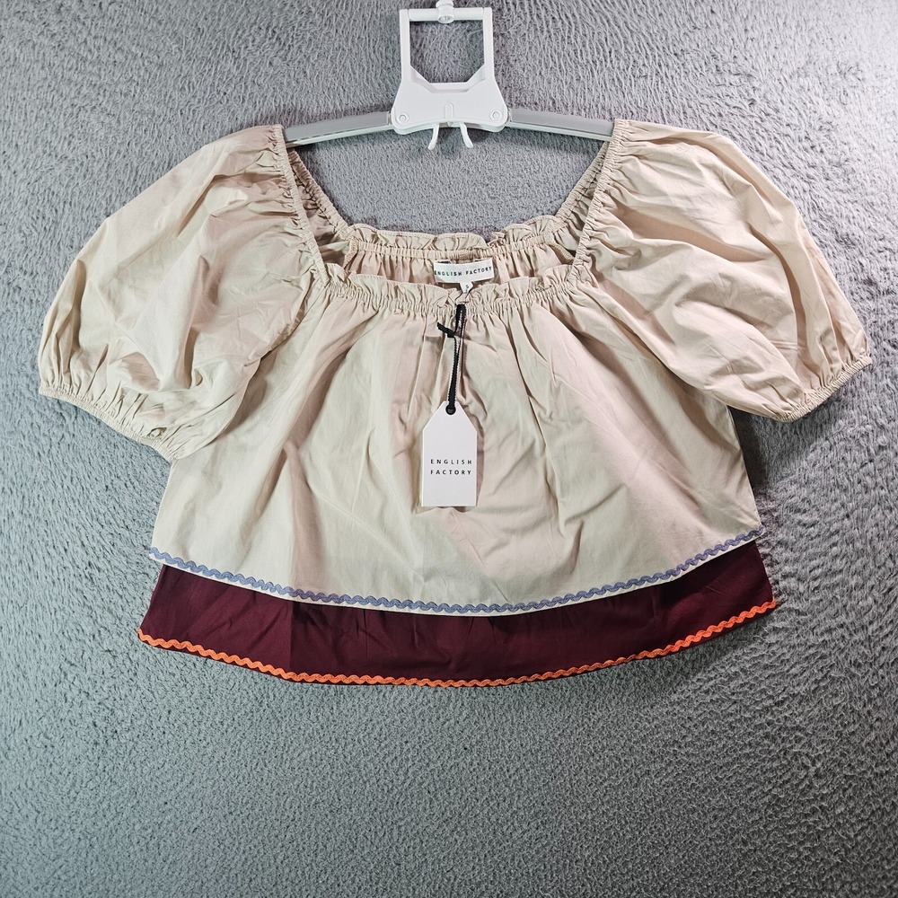 NWT English Factory‎ Cropped Top Women Small Boho Gypsy Beige Maroon Red